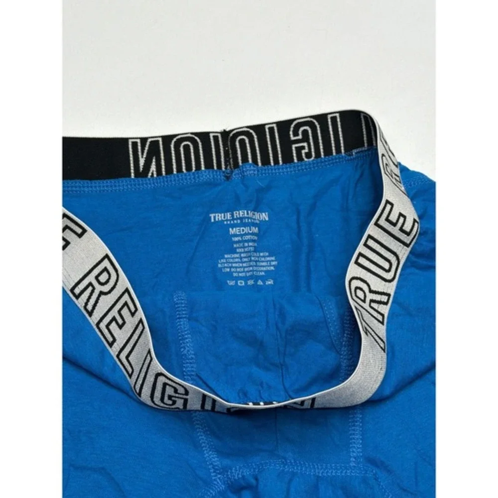 True Religion Mens‎ Blue Boxer Briefs Underwear Medium Logo Waistband Nwt